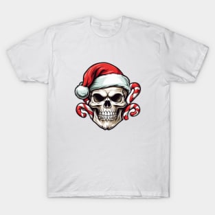 Skull, Santa Hat and Candy Canes T-Shirt